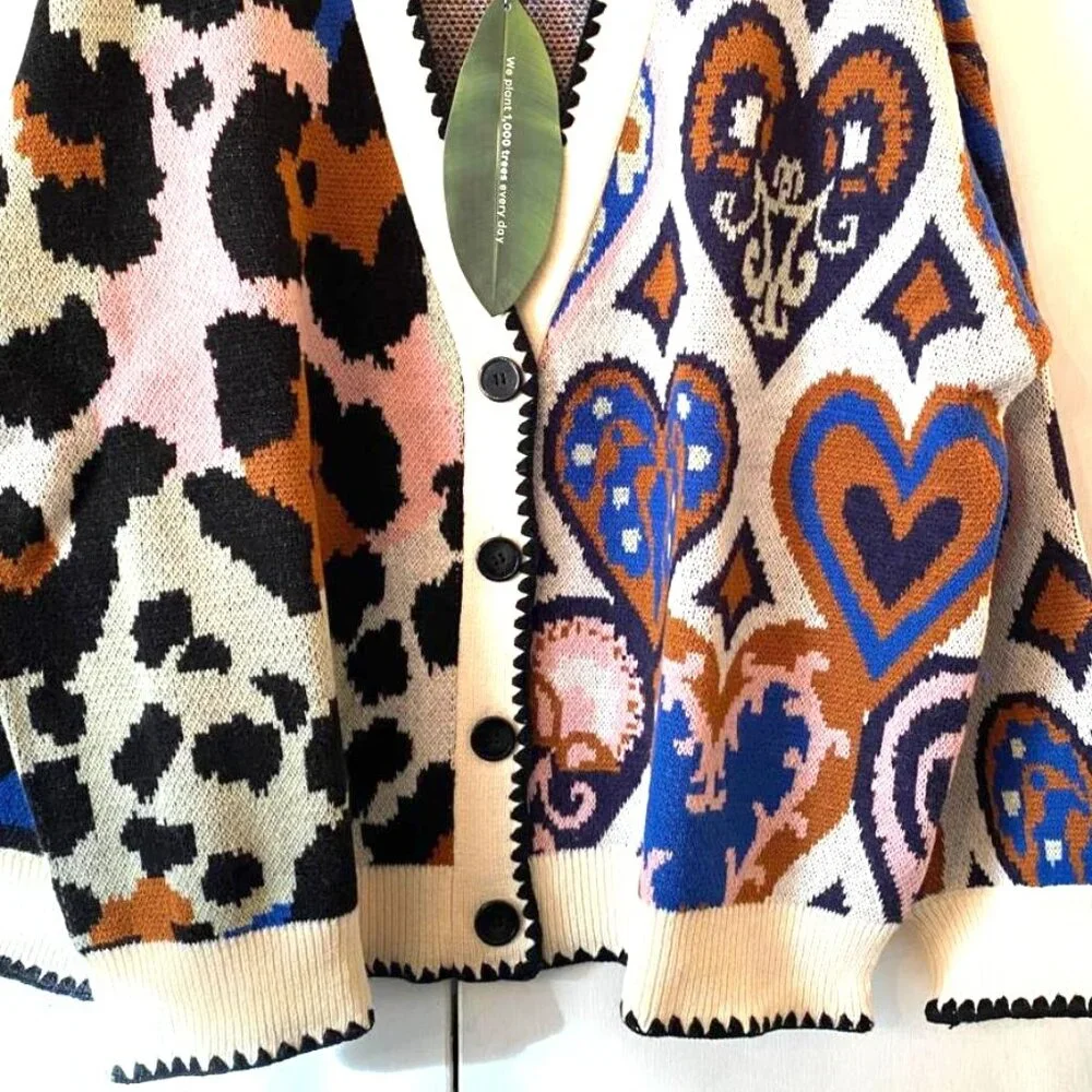 FARM Rio Mixed Ikat Hearts Knit Cardigan - Picture 7 of 9